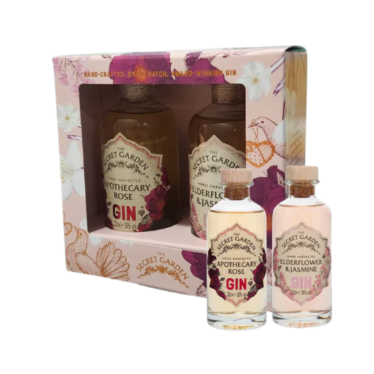 Secret Garden Distillery: Secret Garden 2 x 20cl Floral Gin Gift Pack with Apothecary Rose and Elderflower & Jasmine Gin